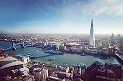 Regeneron location in London, United Kingdom. London skyline with the Shard and the Tower Bridge.